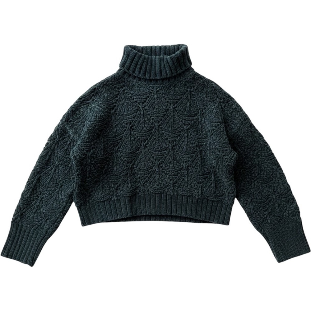 POL Clothing Chenille Turtleneck Sweater Forest Green Textured Knit SMT420A